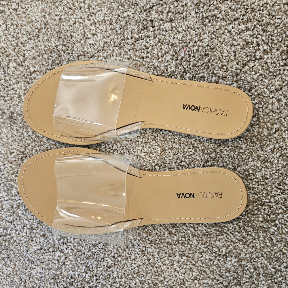 Fashion Nova Women's Clear Tan Sandals